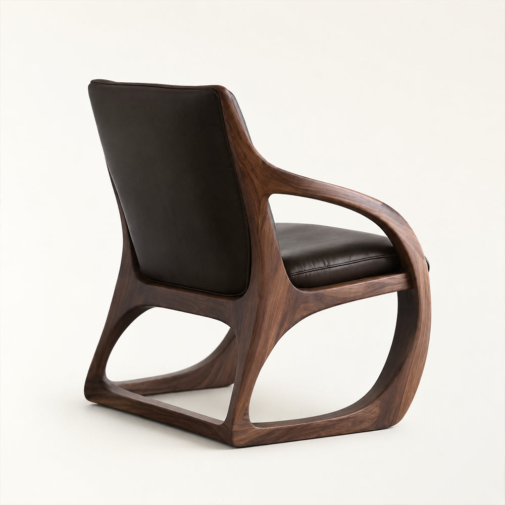 Elowen Sculptural Walnut & Leather Accent Chair