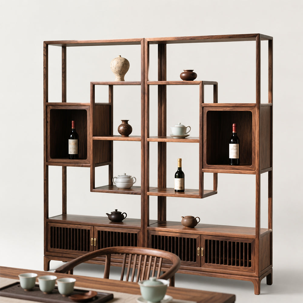 Ardenton Walnut Modular Open Display Shelving Unit with Cabinets