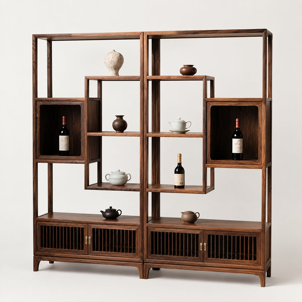Ardenton Walnut Modular Open Display Shelving Unit with Cabinets
