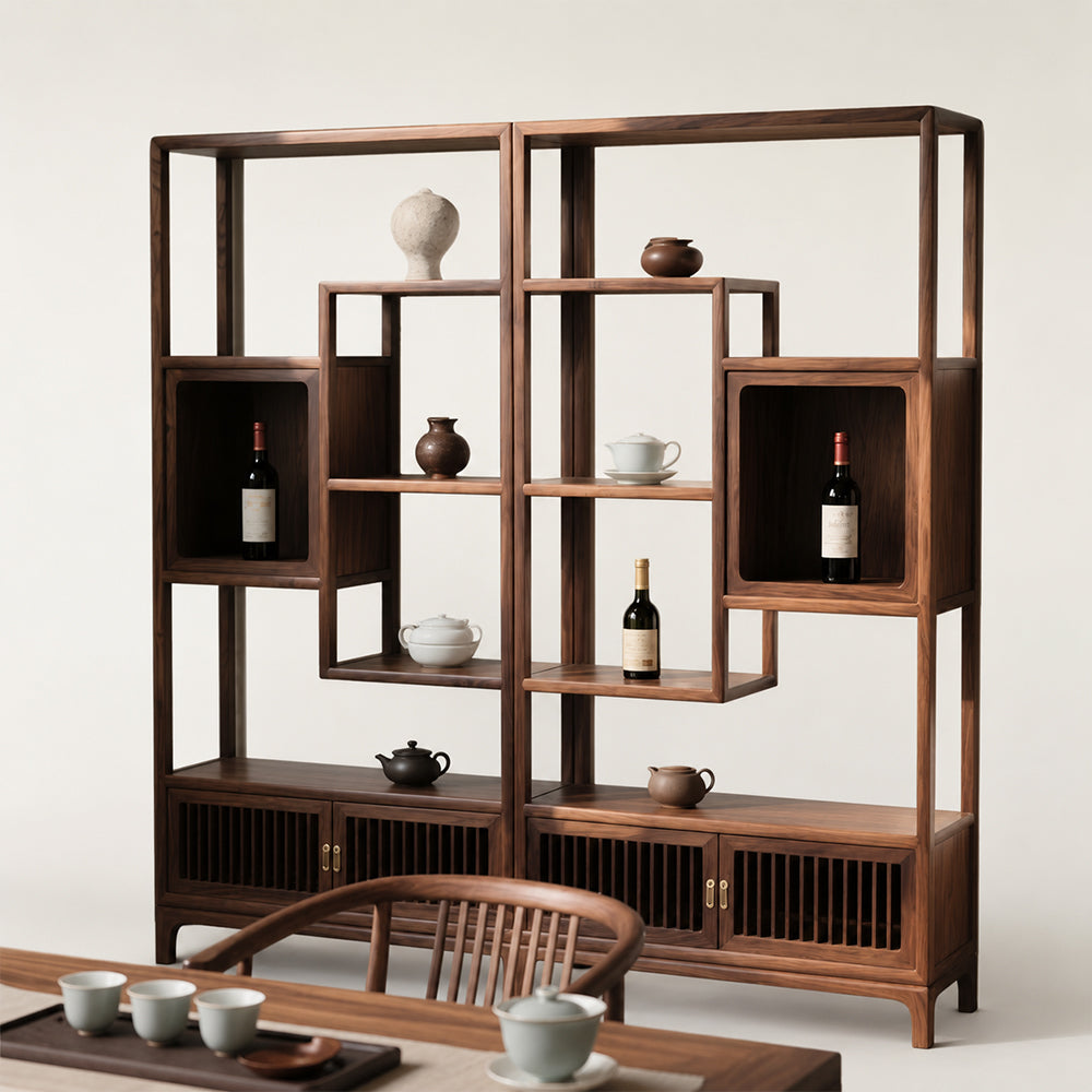Ardenton Walnut Modular Open Display Shelving Unit with Cabinets