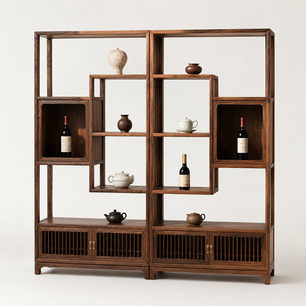 Ardenton Walnut Modular Open Display Shelving Unit with Cabinets