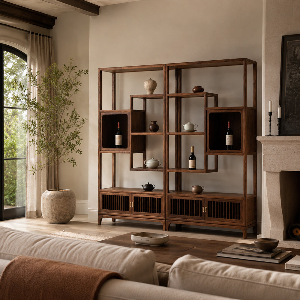 Ardenton Walnut Modular Open Display Shelving Unit with Cabinets