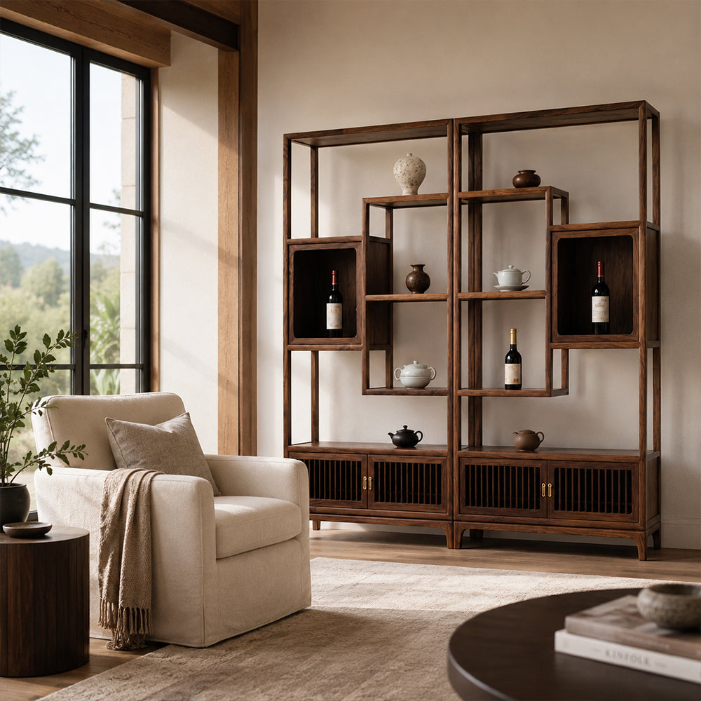 Ardenton Walnut Modular Open Display Shelving Unit with Cabinets