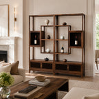 Ardenton Walnut Modular Open Display Shelving Unit with Cabinets