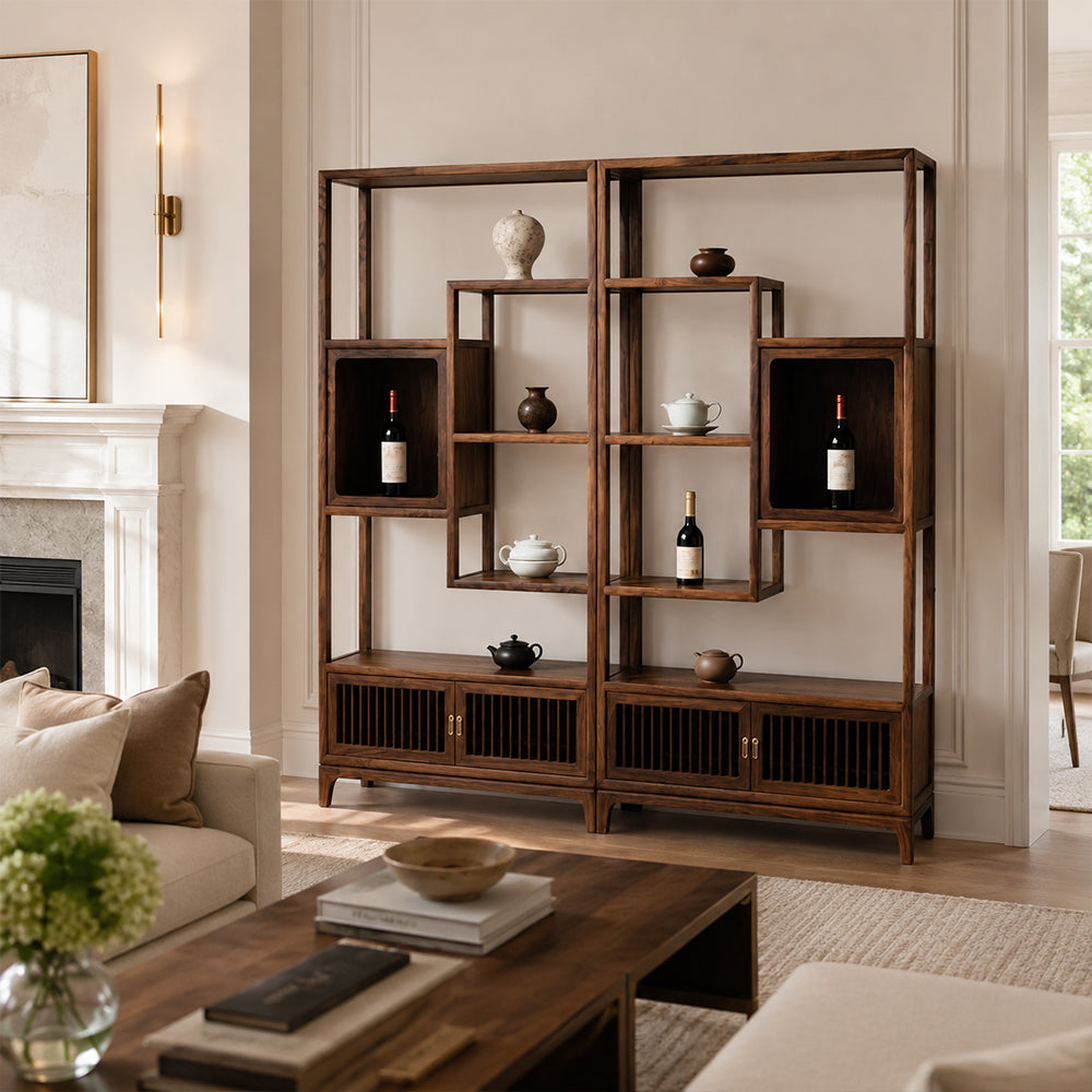 Ardenton Walnut Modular Open Display Shelving Unit with Cabinets